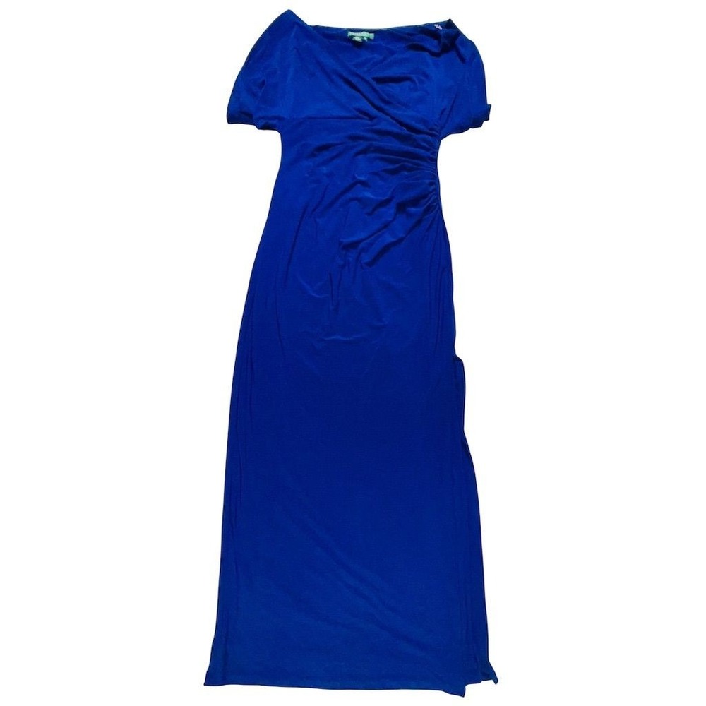 Ralph Lauren Women's‎ Off Shoulder Blue slinky Evening Gown 10 Long Formal clips
